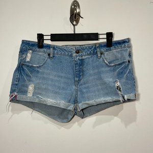 Forever 21 Medium Wash Distressed Cut Off Denim Jean Shorts Size 30